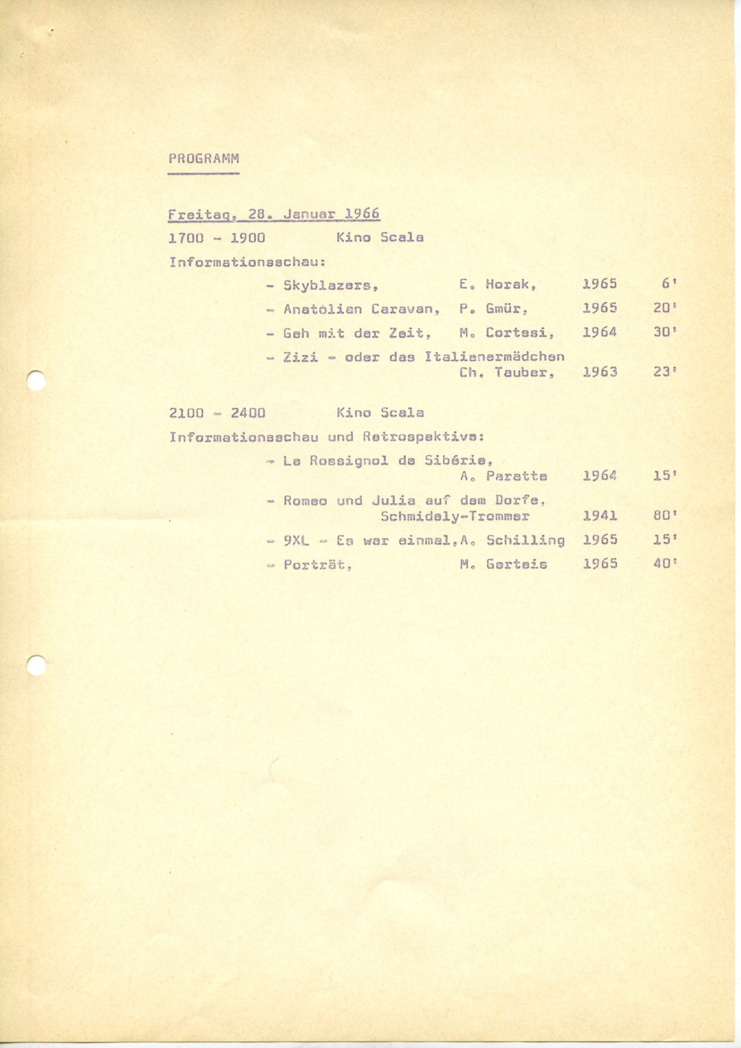 Programme du congrès "Cinéma suisse aujourd'hui", 28 – 30 janvier 1966, p.2
