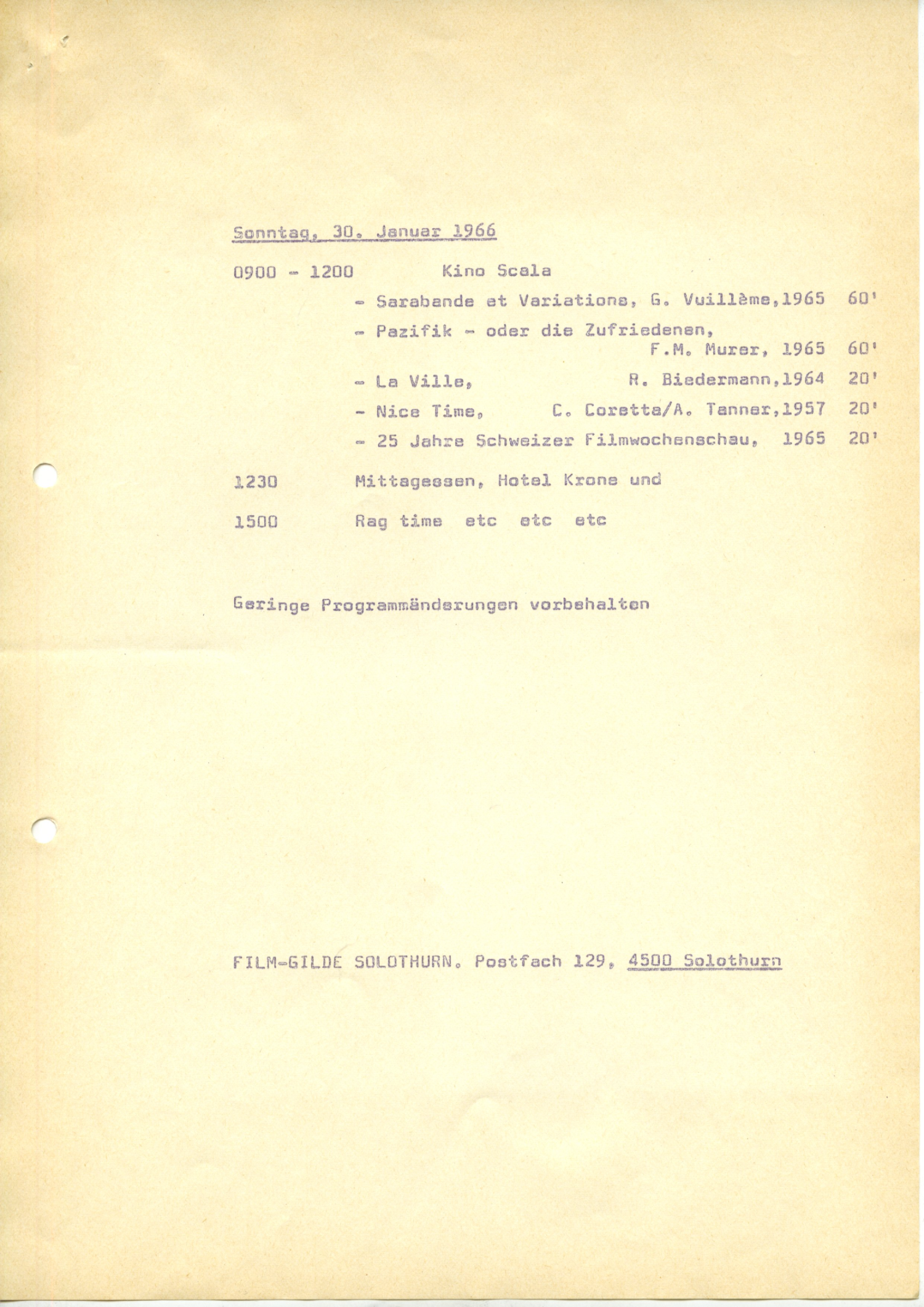 Programm der Tagung "Schweizer Film heute", 28. – 30. Januar 1966, S.4