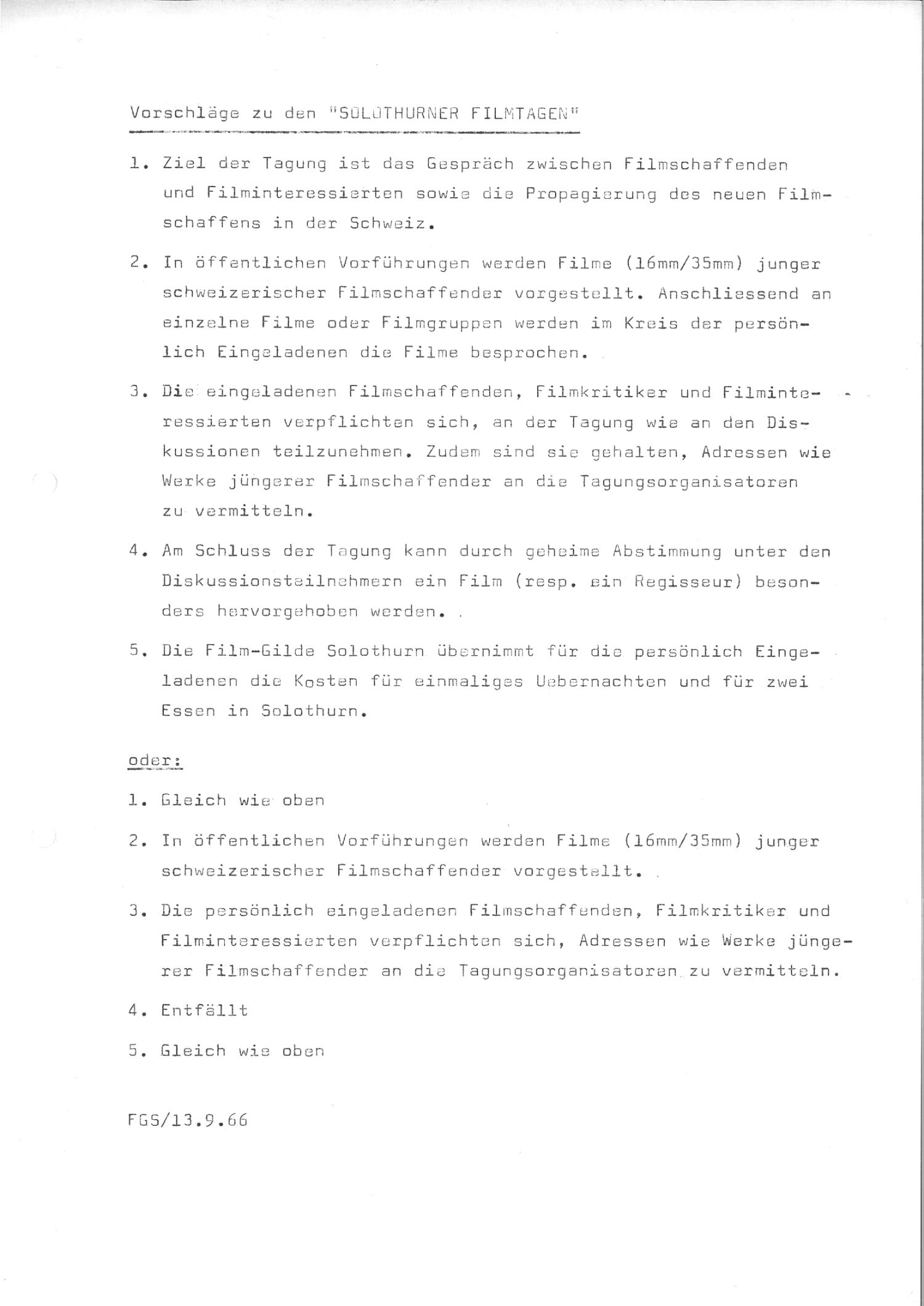 Vorschläge zu den Solothurner Filmtagen, 1966, S.2