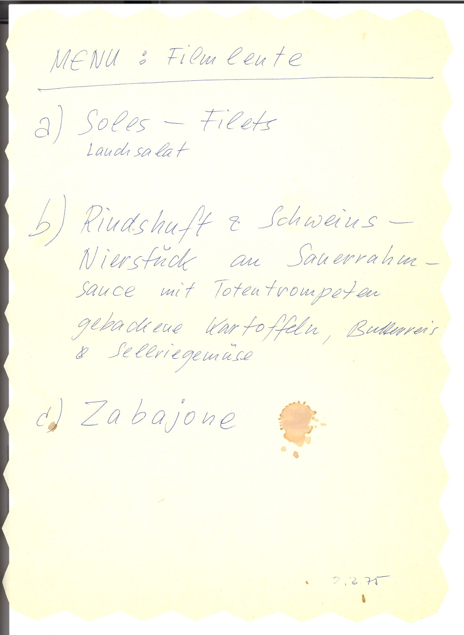 Menu Filmleute, 1975