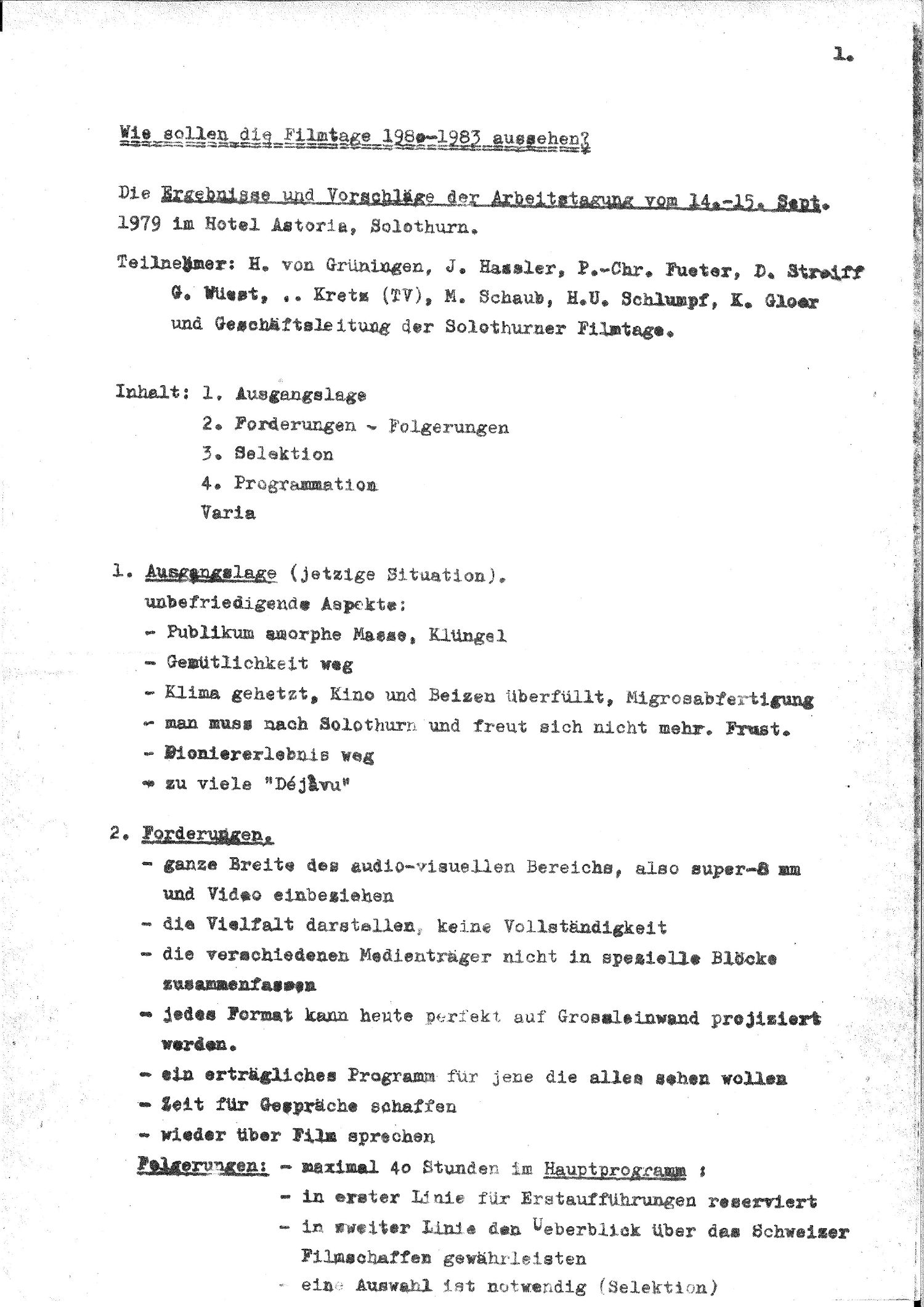 A quoi doivent ressembler les Journées de Soleure 1980-1983?, 1979, p.1