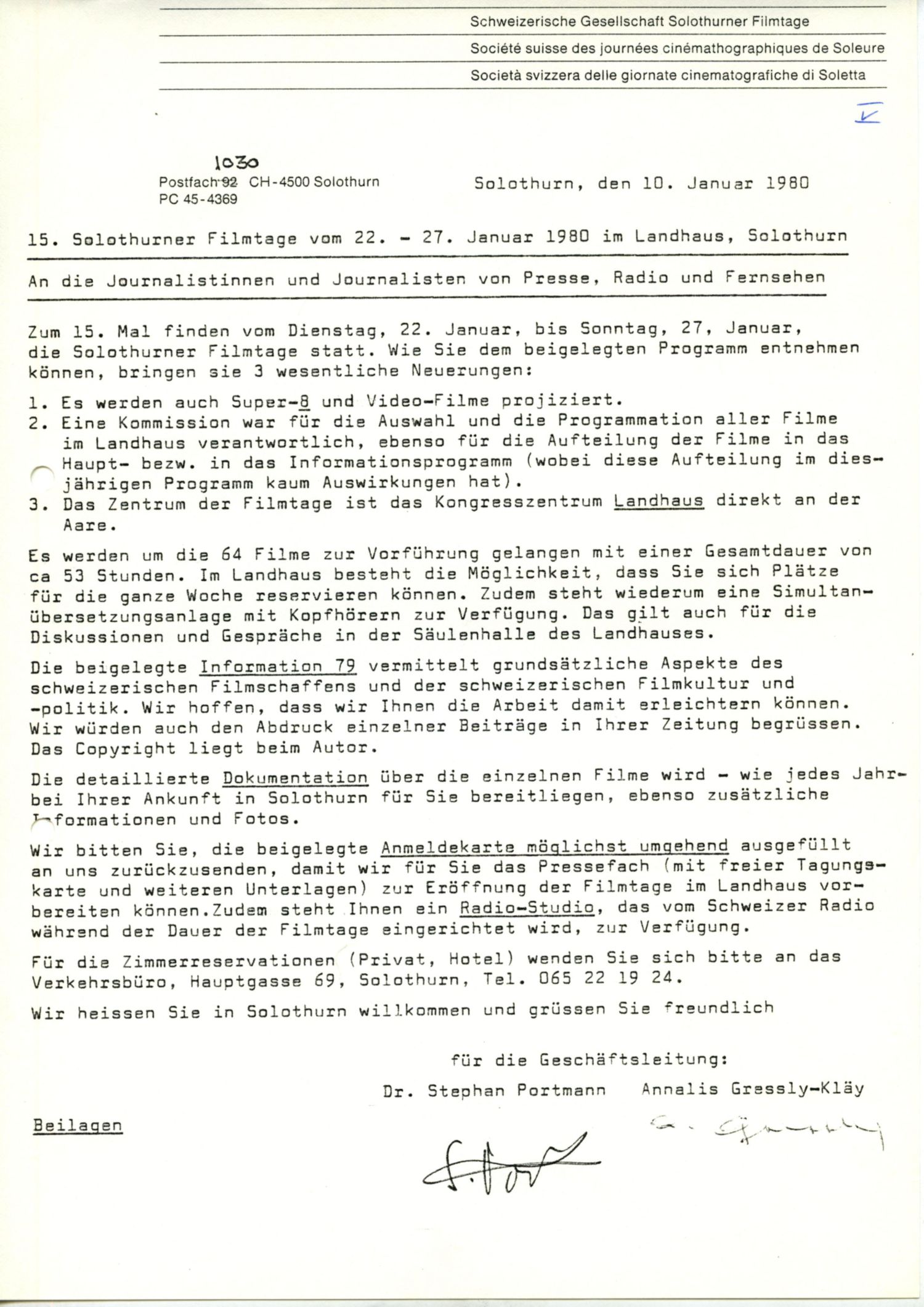 An die Journalistinnen und Journalisten von Presse, Radio und Fernsehen, 1980